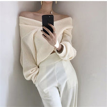 Load image into Gallery viewer, Criss-Cross Off Shoulder Sweater - Knitted Oversized Pullover - Glam Time Style
