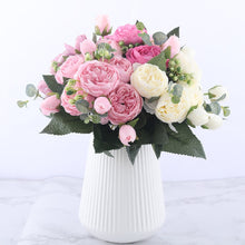 Load image into Gallery viewer, Artificial Peony and Rose Bouquet - 5 Big Flowers and 4 Small Buds - Glam Time Style
