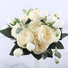 Load image into Gallery viewer, Artificial Peony and Rose Bouquet - 5 Big Flowers and 4 Small Buds - Glam Time Style
