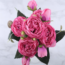 Load image into Gallery viewer, Artificial Peony and Rose Bouquet - 5 Big Flowers and 4 Small Buds - Glam Time Style
