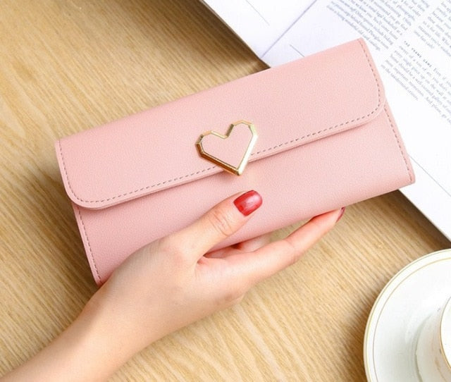 Wallet: Faux Leather with Golden Heart - Glam Time Style
