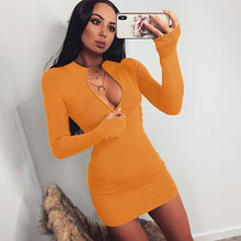 Load image into Gallery viewer, Stand Collar Deep V-neck Mini Dress - Glam Time Style
