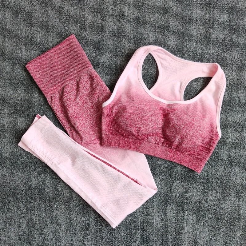 Yoga Set: Ombre Leggings and Sports Bra - Glam Time Style