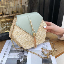 Load image into Gallery viewer, Designer Crossbody Bag: Woven Straw Hexagon Handbag - Glam Time Style
