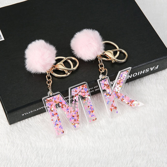 Keychain Charm: English Letters with Pompom - Glam Time Style