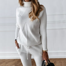 Load image into Gallery viewer, Tracksuit: Knitted 2 Piece Set - Striped Turtleneck Sweater, Elastic Trousers - Glam Time Style
