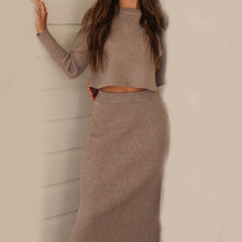 Load image into Gallery viewer, Knitted Matching Set: Cropped Sweater, Long Pencil Skirt - Glam Time Style
