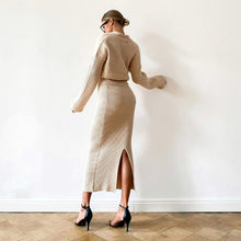 Load image into Gallery viewer, Knitted Matching Set: V-Neck Sweater, Long Pencil Skirt - Glam Time Style
