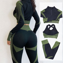 Load image into Gallery viewer, Yoga Set: Seamless Leggings, Sports Bra, Long Sleeve Shirt - Glam Time Style
