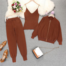 Load image into Gallery viewer, Tracksuit: Causual Knitted 3 Piece Set: Top, Cardigans, Pants - Glam Time Style
