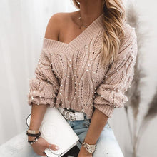 Load image into Gallery viewer, Cable Knit Sweater - Pullover with Beads/Pearls - Glam Time Style
