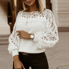 Load image into Gallery viewer, Guipure Lace Sweater Lantern Sleeve - Long Sleeve Sweater Women Top - Glam Time Style
