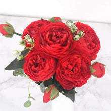 Load image into Gallery viewer, Artificial Peony and Rose Bouquet - 5 Big Flowers and 4 Small Buds - Glam Time Style
