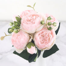 Load image into Gallery viewer, Artificial Peony and Rose Bouquet - 5 Big Flowers and 4 Small Buds - Glam Time Style
