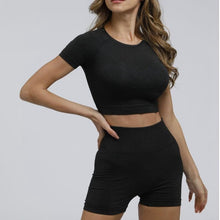 Load image into Gallery viewer, Yoga Set: High Waist Leggings or Shorts, Sports Shirt - Glam Time Style
