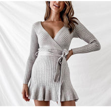 Load image into Gallery viewer, Knitted Ruffle Dress - Sexy Long Sleeve Party Dress - Glam Time Style
