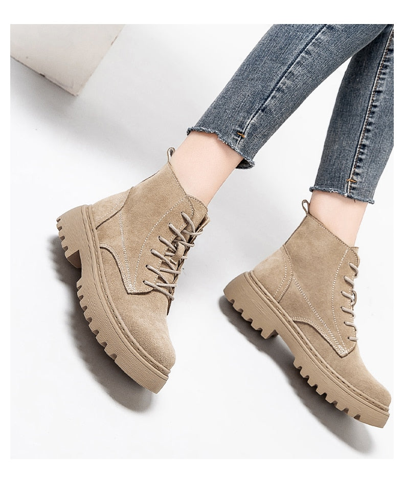 Lace-up Ankle Boots - Real Suede Leather - Glam Time Style