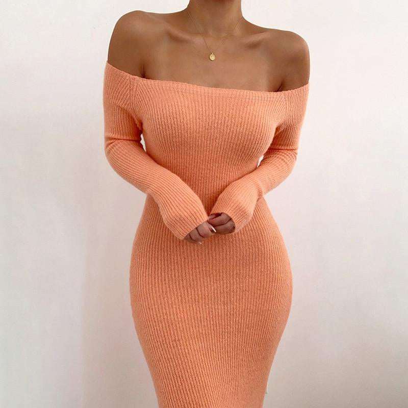 Off Shoulder Knitted Maxi Dress - Glam Time Style