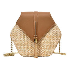 Load image into Gallery viewer, Designer Crossbody Bag: Woven Straw Hexagon Handbag - Glam Time Style
