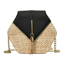 Load image into Gallery viewer, Designer Crossbody Bag: Woven Straw Hexagon Handbag - Glam Time Style
