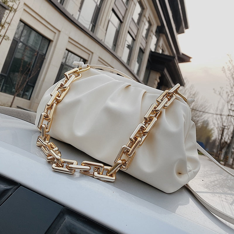 Truffle Collection chunky chain detail shoulder bag in beige