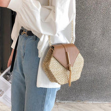 Load image into Gallery viewer, Designer Crossbody Bag: Woven Straw Hexagon Handbag - Glam Time Style
