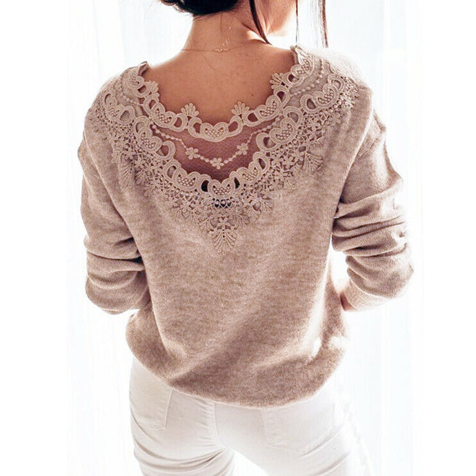 Elegant Sweater with Lace - Knitted Jumper - Glam Time Style