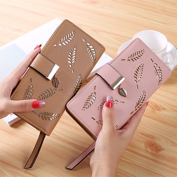 Wallet: Long Clutch with Golden Leaves - Glam Time Style