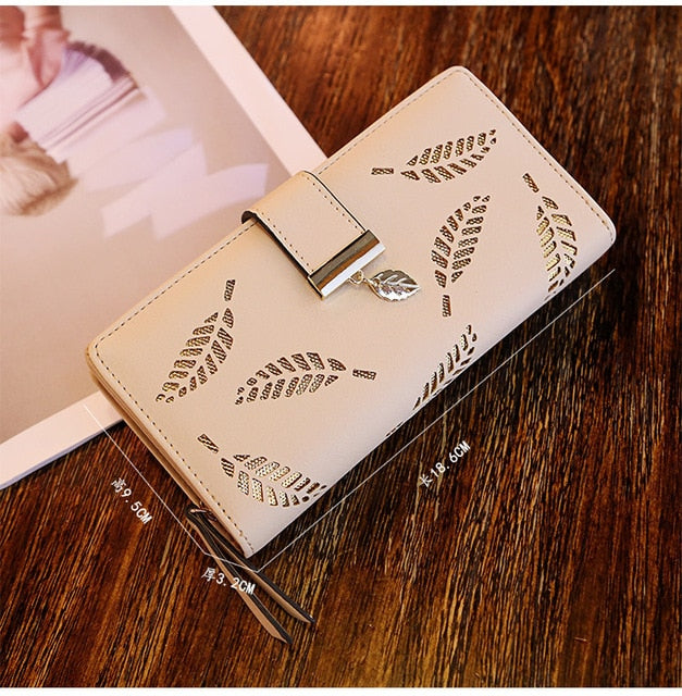 Wallet: Long Clutch with Golden Leaves - Glam Time Style