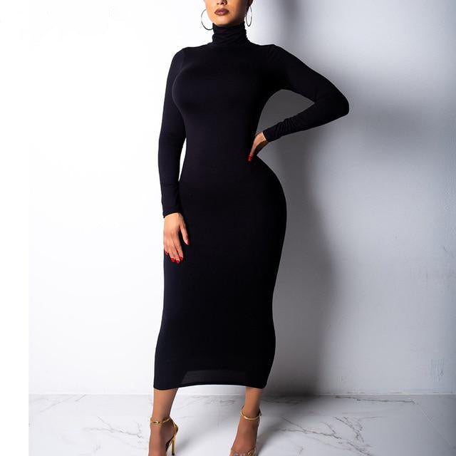 Winter Dress: Sexy Long Sleeve Turtleneck Slim Fit - Glam Time Style