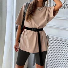 Load image into Gallery viewer, Two Piece Set with a Belt: T-Shirt and Cycling Shorts - Glam Time Style
