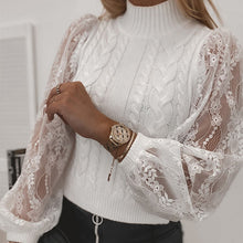 Load image into Gallery viewer, Half Turtleneck Sweater - Flared Lantern Lace Sleeve Jumper Pullover - Glam Time Style
