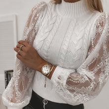 Load image into Gallery viewer, Half Turtleneck Sweater - Flared Lantern Lace Sleeve Jumper Pullover - Glam Time Style
