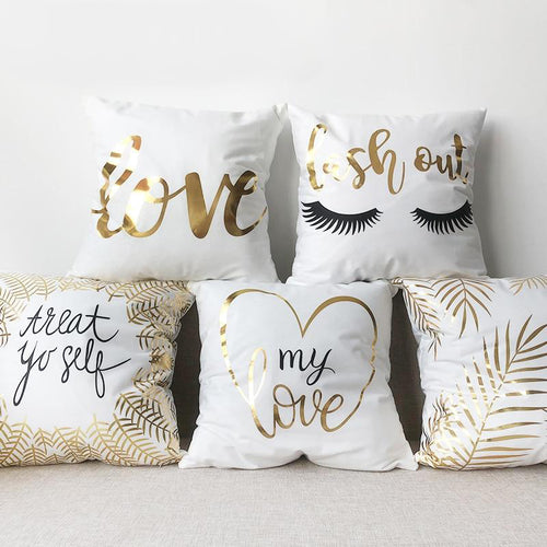 Beautiful Pillow Covers - Golden Print on White - Glam Time Style