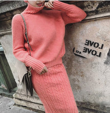 Load image into Gallery viewer, Turtleneck Pullover Sweater, Long Pencil Skirt - Glam Time Style
