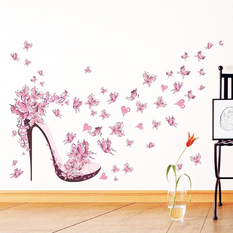 Pink High Heels and Butterflies Wall Stickers - Glam Time Style